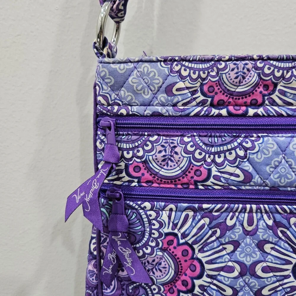 Vera Bradley Iconic Triple Zip Hipster Crossbody Bag Regal Rosette Purple Boho